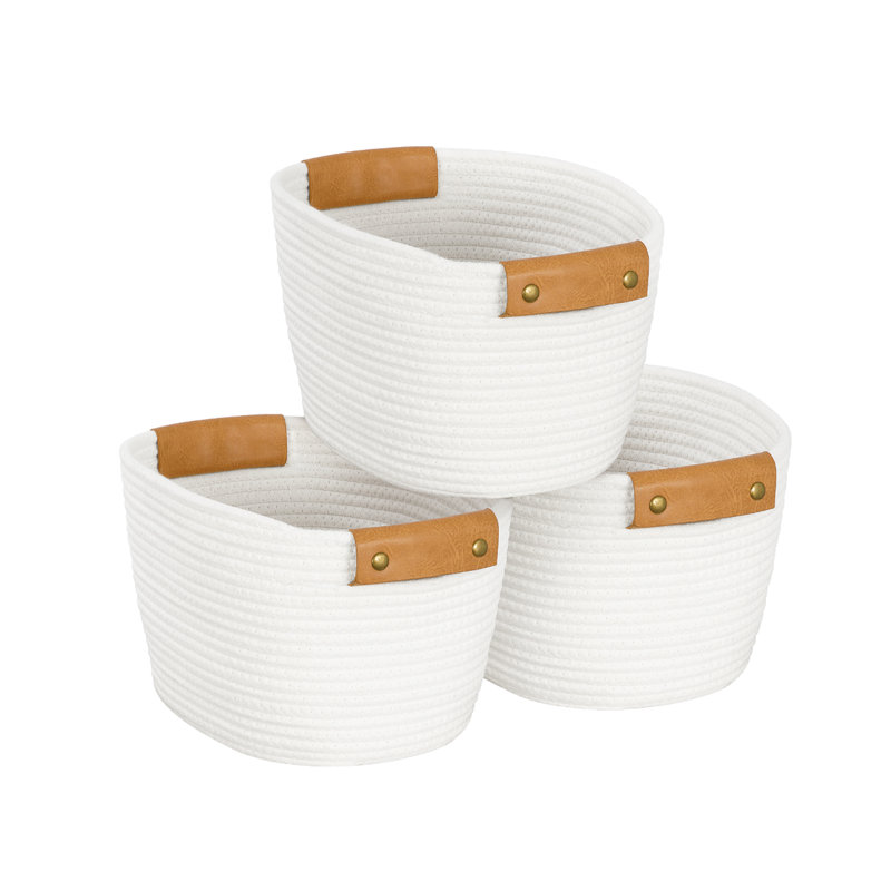 Storage Baskets For Shelves 3 Pack, Cotton Rope Woven Baskets 11.4"l