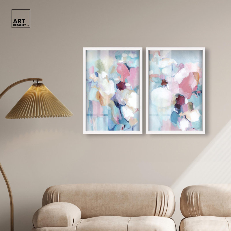 Ensemble « Pastel Dream » : ensemble de décorations murales abstraites « Shadowbox Print Blue » par Art Remedy, cadre noir, 10 x 15