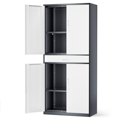 Armoire de rangement en métal 71 po, organisateur de rangement de garage avec portes verrouillables, tiroir et tablettes réglables