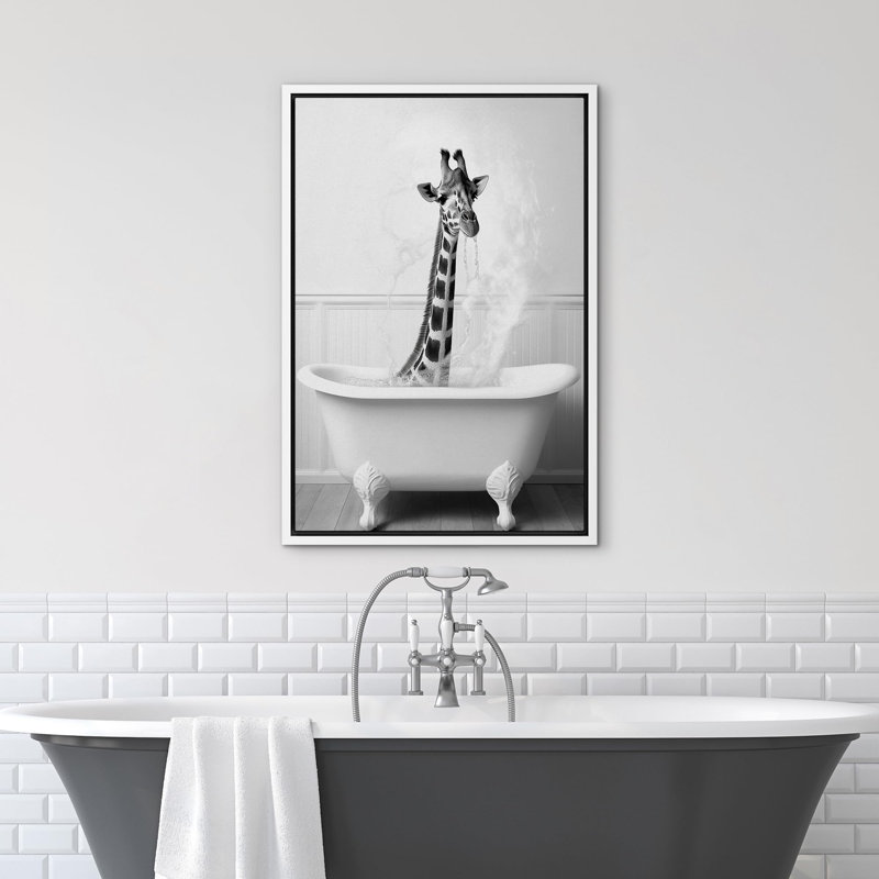 Animaux, décoration de salle de bain, baignoire girafe, H 24 po x l 16 po x P 1,5 po, Cadre blanc