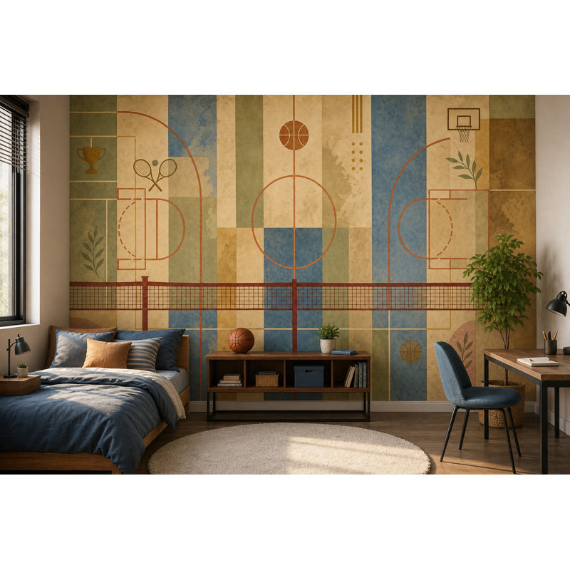 Papier peint texturé Mid-Century, 120 po x 96 po, Peler et coller