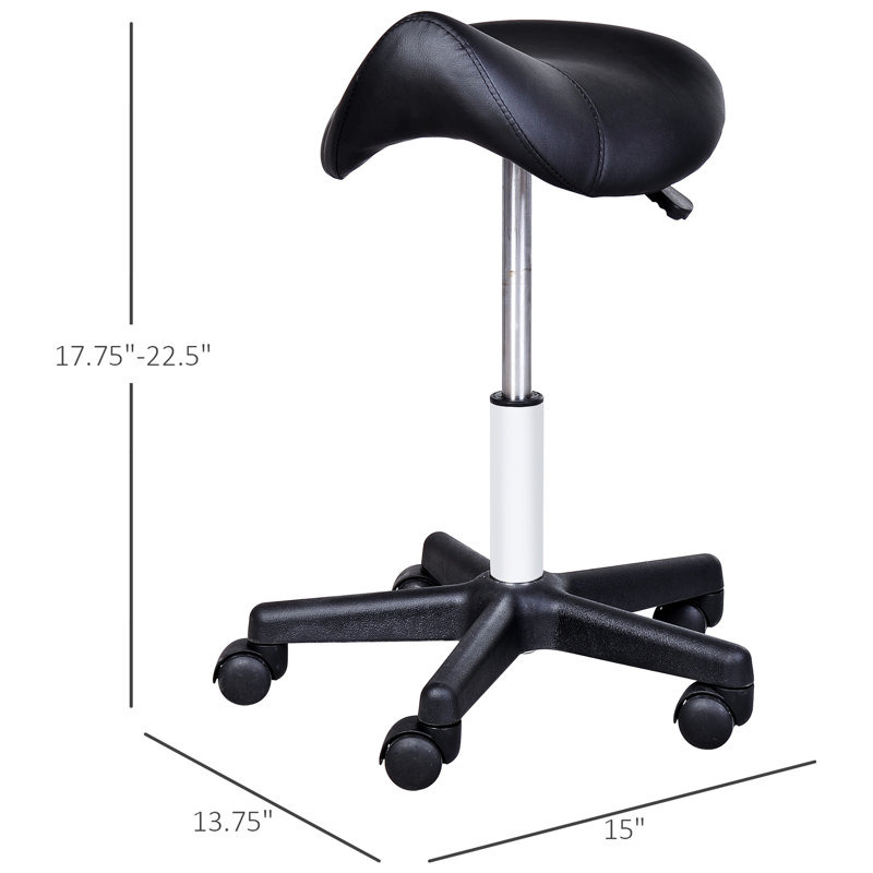 Tabouret de selle ergonomique à roulettes en similicuir, réglable en hauteur, améliorant la stabilité pour spa, salon, massage, bureau, tabouret noir à roulettes, bureau