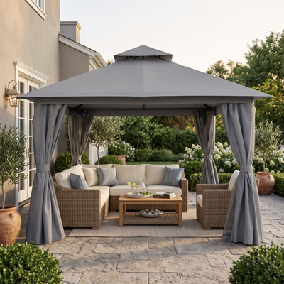 Gazebo d'extérieur 12'x12' avec moustiquaire et rideaux d'intimité