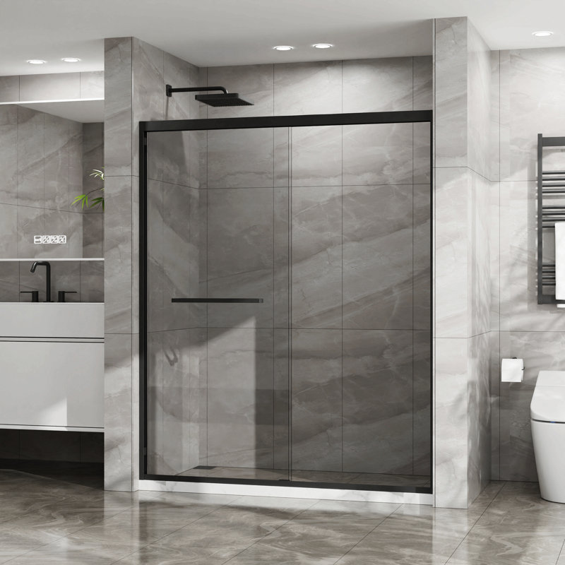 Goodyo Double Sliding Glass Shower Door Aluminum Framed Shower Enclosure With Sgcc Clear Tempered Glass, Stainless Steel Hardware, Matte Black