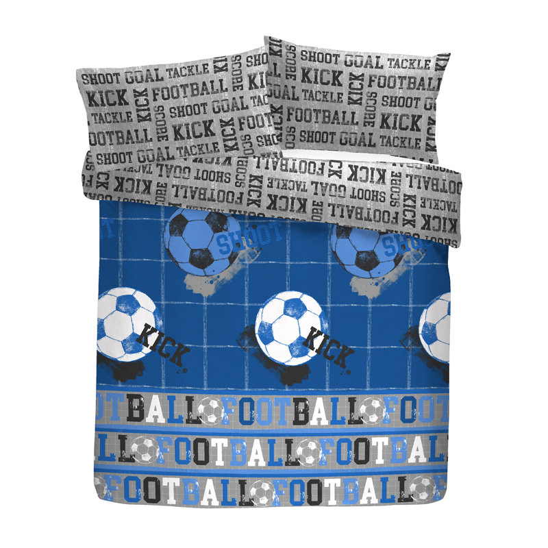 Football Polyester Graphic Print & Text Duvet Cover Set with Pillowcases, Single Duvet Cover + 1 Standard Pillowcase, Blue