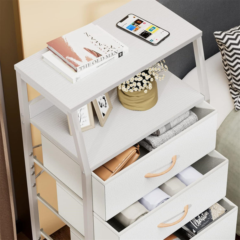 Table de chevet, grande commode 4 tiroirs pour la chambre à coucher, White