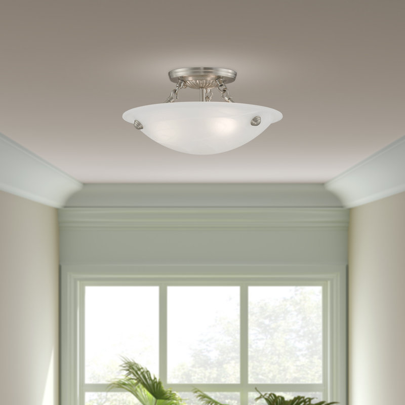 Aneudi Glass Semi Flush Mount, Brushed Nickel, 6" H x 12" W x 12" D