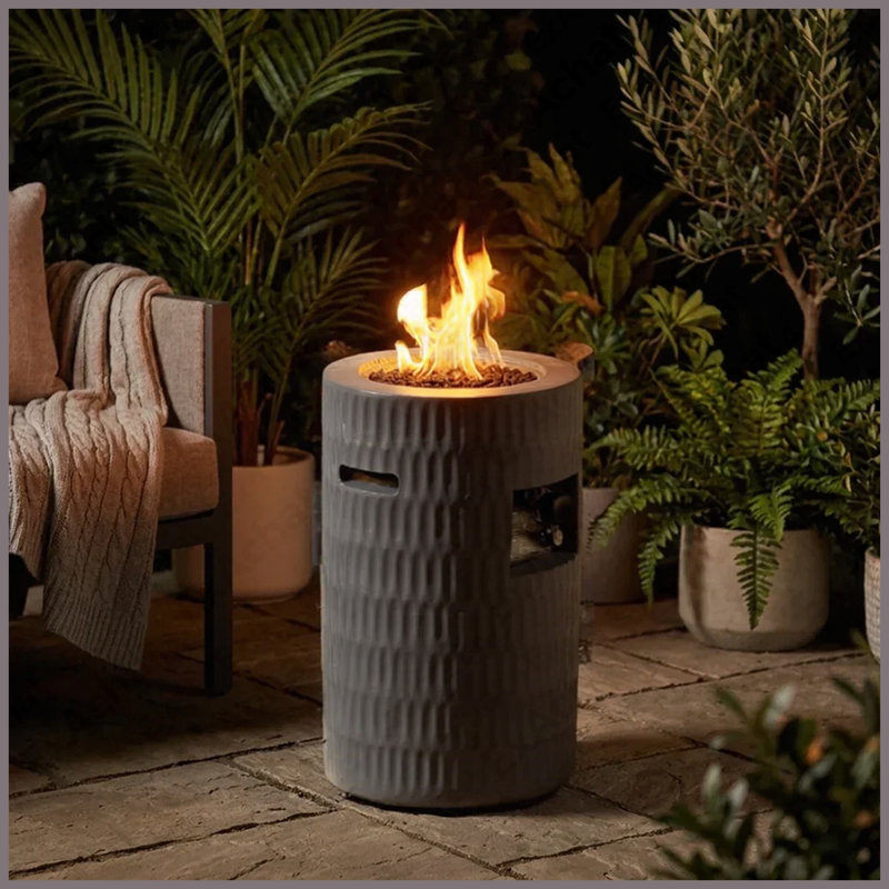 Rectangular Concrete Propane Fire Pit Table 40000 BTU For Outdoor Patio Garden Backyard, Gray