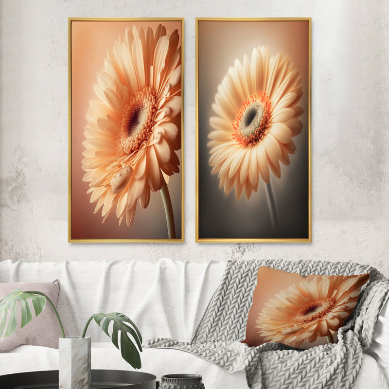 «Orange Gerbera Flower», 2 pièces sur toile, Encadrement doré, H 20 po x l 24 po