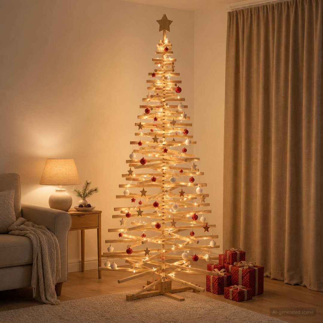 VIDAXL KOTKA Wooden Christmas Tree 210 cm Solid Pine Wood Brown - Image 2