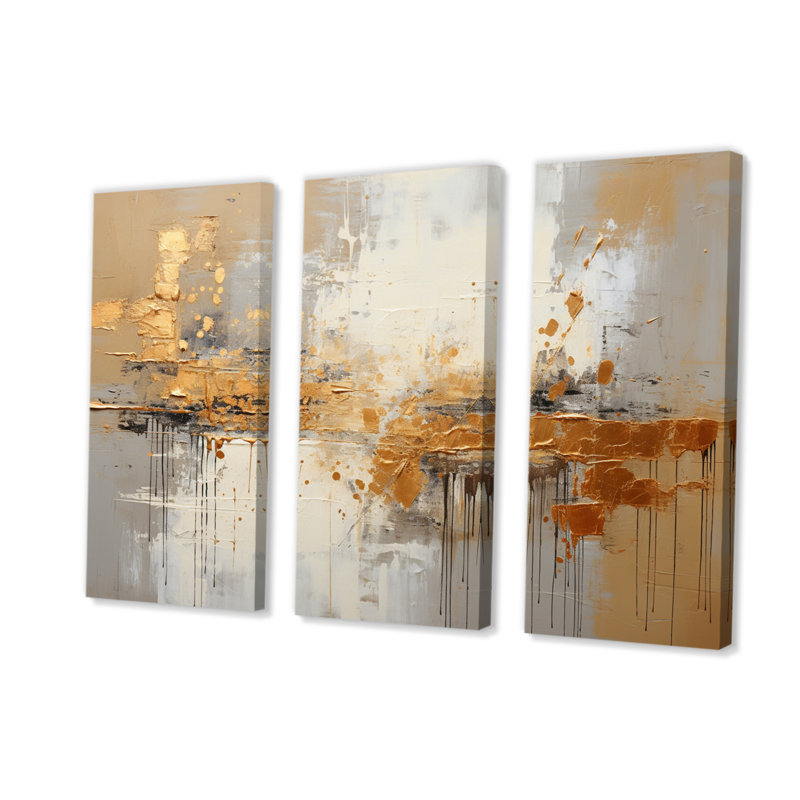 Golden Gleam III - ensemble de reproductions d'art mural abstrait, H 40 po x l 60 po x P 1 po