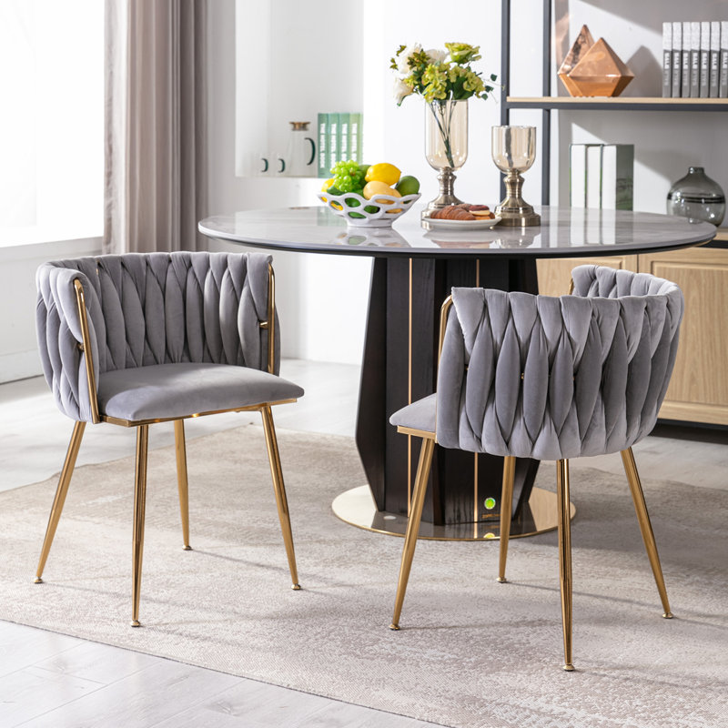 Fauteuil en velours Uresti, Velours gris velours, Doré