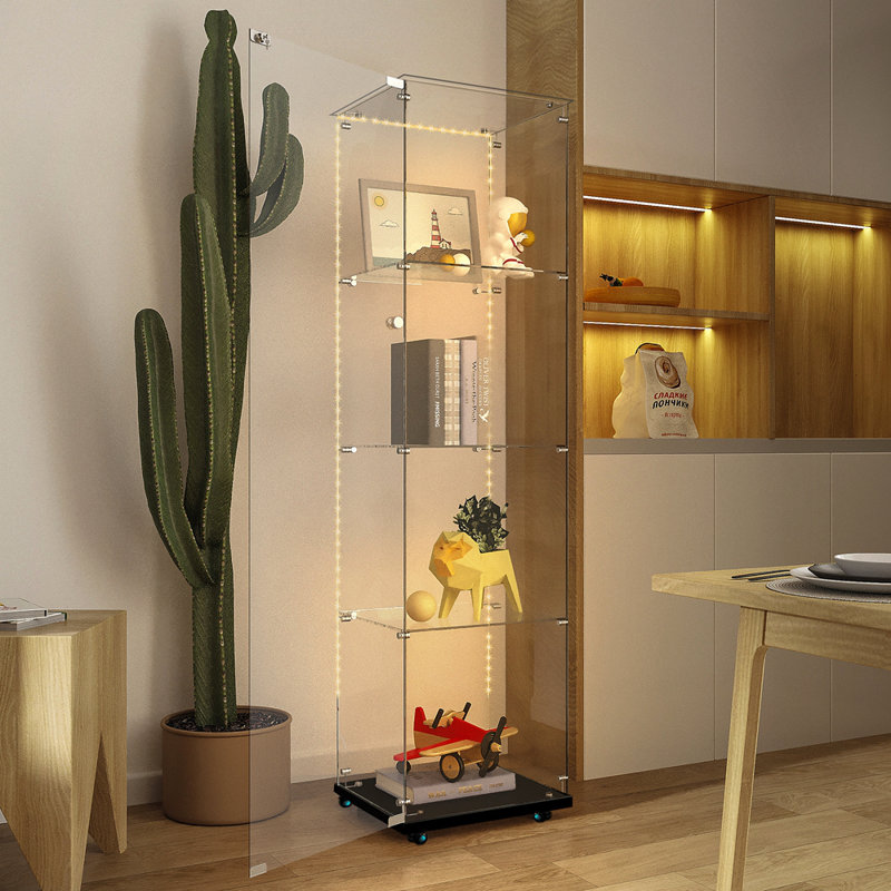 Tempered Glass Display Cabinet,Wine Cabinet, Storage Cabinet,File Cabinet, Tempered Glass Top,Bluetooth LED Light Strip,With Door Lock,Suitable For Living Room, Bedroom,Hallway,Office