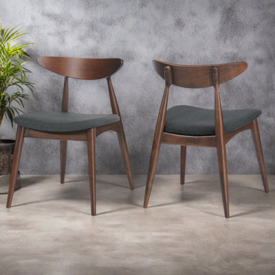 Set Of 2 Retro Rubberwood Chairs With Ergonomic Back