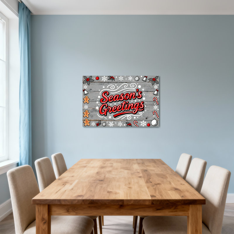 Christmas Seasons Greetings Holiday Pattern Print, 12" H x 18" W
