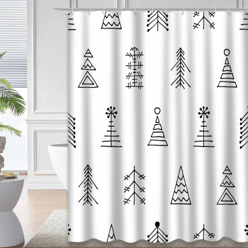 Rideau de douche arbre de Noël noir et blanc avec 12 crochets, L 72 po x l 78 po