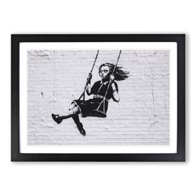 Girl on Swing Graffiti by Banksy Framed Photographic - Framed Print