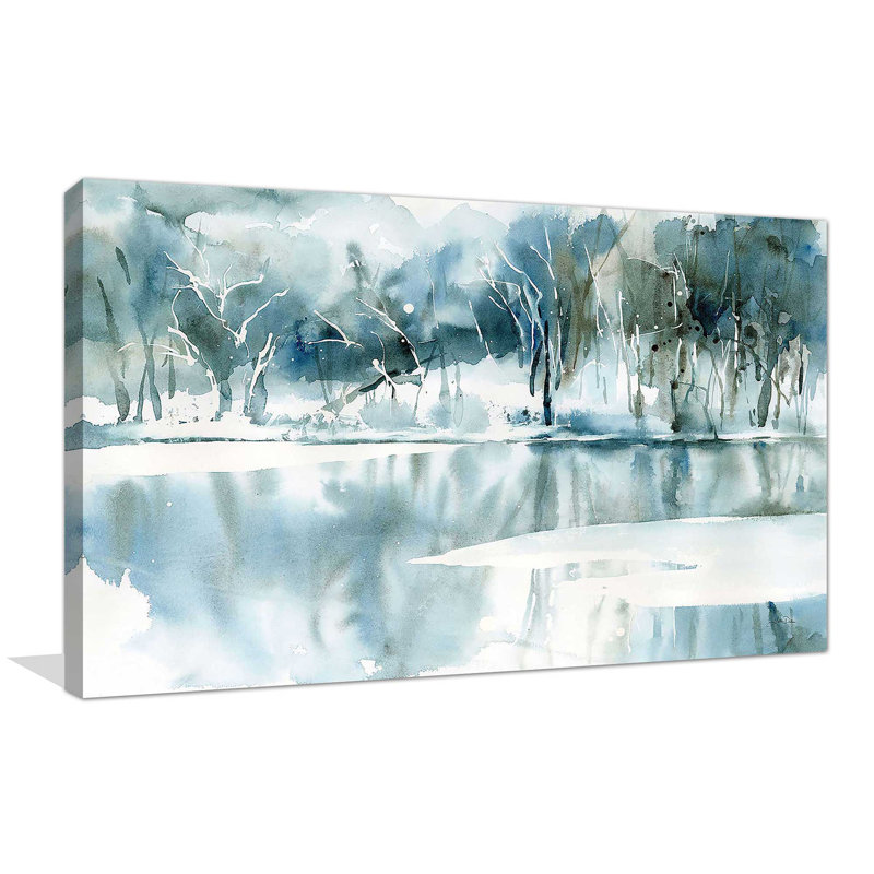 «Blue Reflections» par Katrina Pete - Peinture, Toile tendue, H 28 po x l 48 po x P 1,5 po