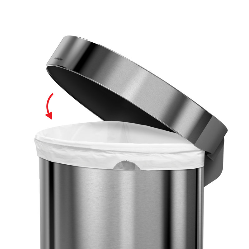 Brushed Stainless Steel Semi-Round Pedal Trash Can with Silent Close Lid