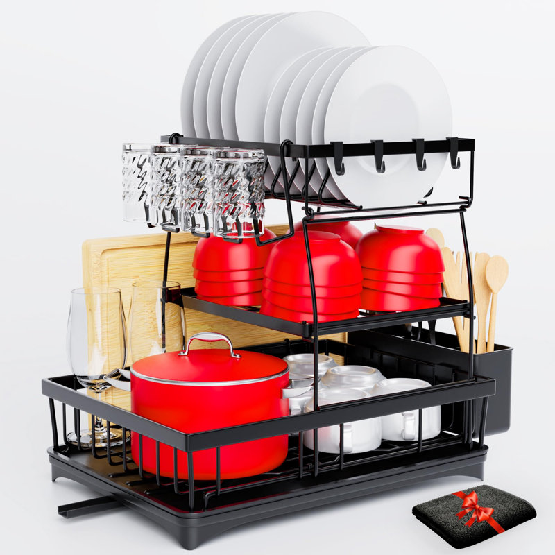 Égouttoir à vaisselle à 3 niveaux pour comptoir de cuisine - Drainage automatique
