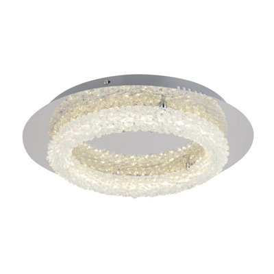 1-Light Chrome LED Flush Mount With Clear Crystal Accents