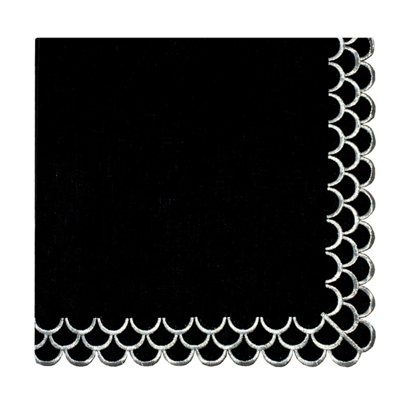Peacock Linen Napkin, Black/Silver