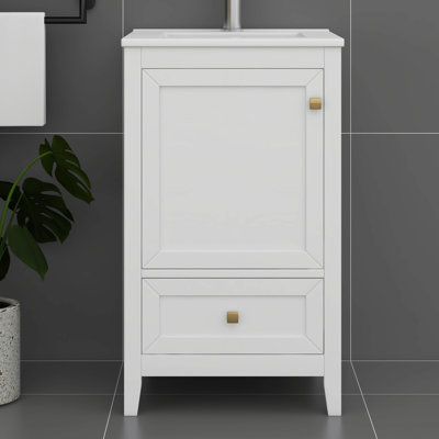 20" Bathroom Vanity With Sink, Free Standing Vanity Cabinet With Soft Closing Door, Storage Rack, And Drawer