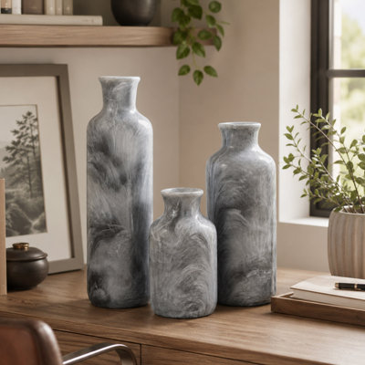 Rustic Farmhouse 3-piece Green Resin Vase Set