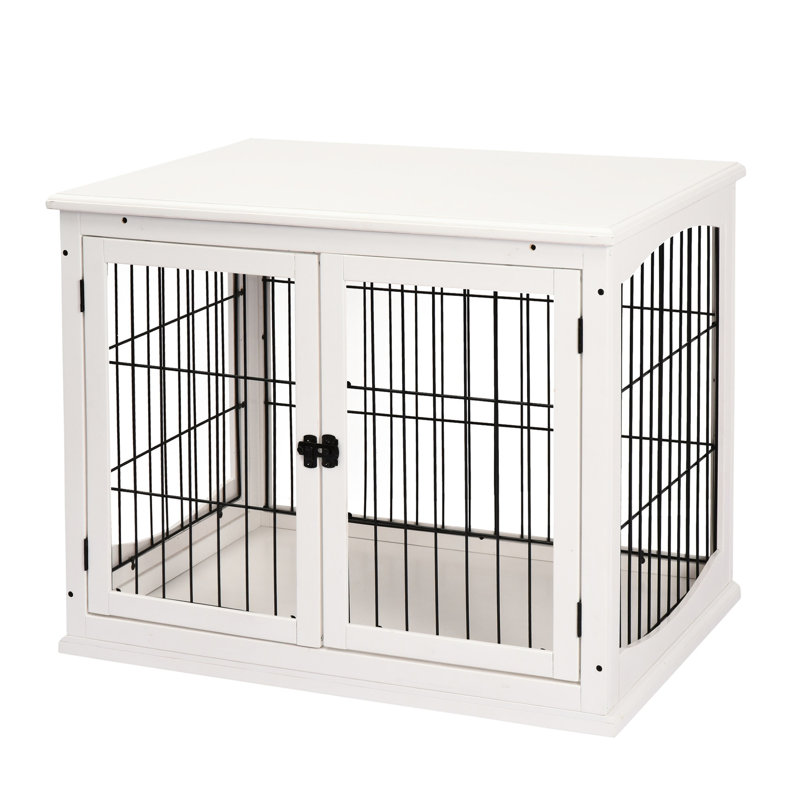 Petit meuble pour chiot, deux côtés d'ouverture verrouillables, joli décor pour chien d'intérieur, table de bout en caisse blanche 2 côtés verrouillable, chenil pour chien,