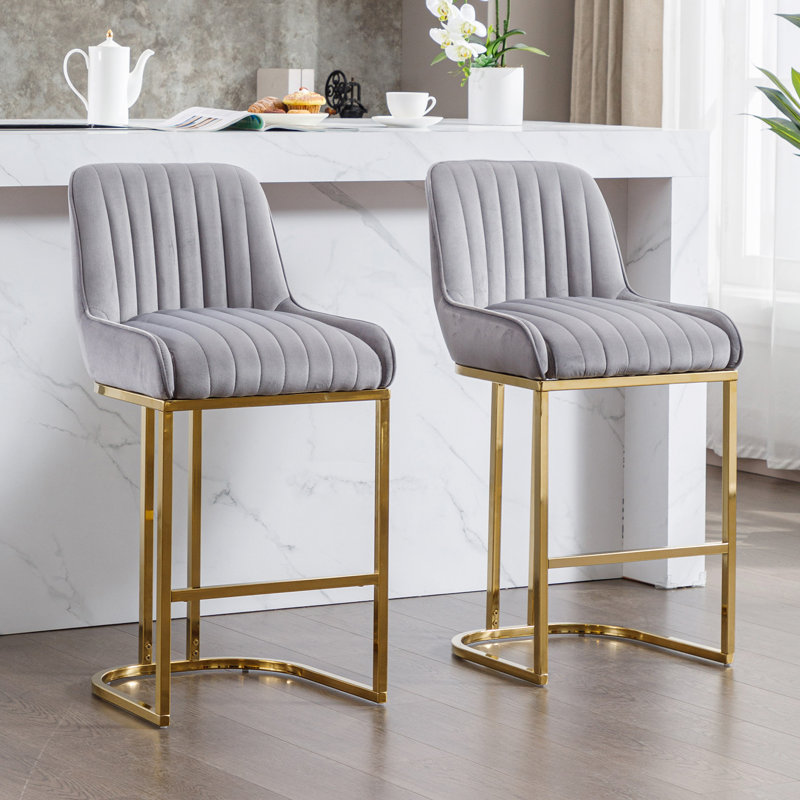 Besik Counter Stool with Metal Frame, in Grey