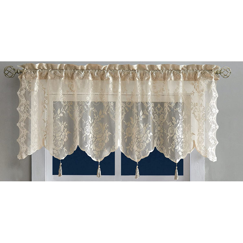 Crichton Floral Scalloped Kitchen Curtain, Brown
