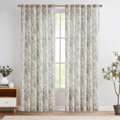 Neacsa Peony Floral Semi-Sheer Curtain Panel Pair