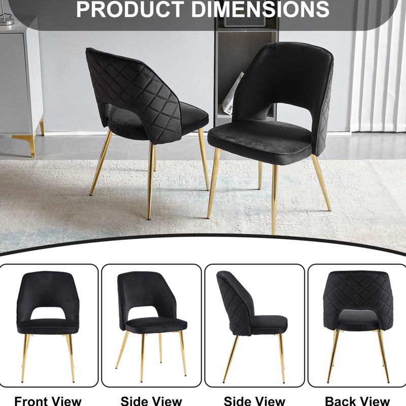 Mid-Century moderne, chaises de salle à manger Boucle, dossier creux, pieds en métal, pièce, Black