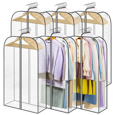 6 Pack Clear Garment Bags for Hanging Clothes with Zippers on Double Sides - 10'' Clothes Storage for Coat, Dress, and Fur in Closet - 40'' Long Suit Bags