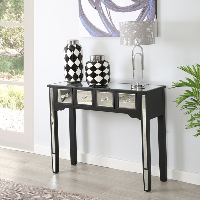 Beltsville 100cm Console Table For Living Room Furniture, Mirrored Hallway Table, Black