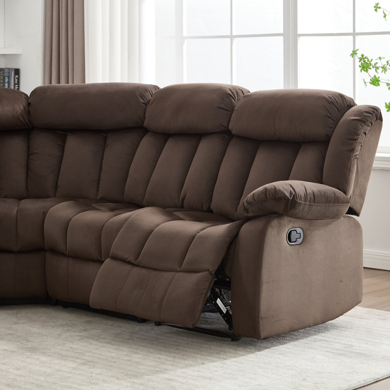 108.8''W 7-Piece Modern Microfiber Upholstered Soft Manual Reclining Sectional With Cupholders & Storage, Brown Microsuede