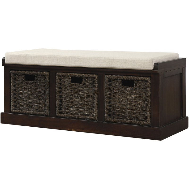 Fluker Rustic Storage Bench with 3 Drawers and 3 Rattan Baskets, Shoe Bench for Living Room, Entryway, Espresso Duplicate