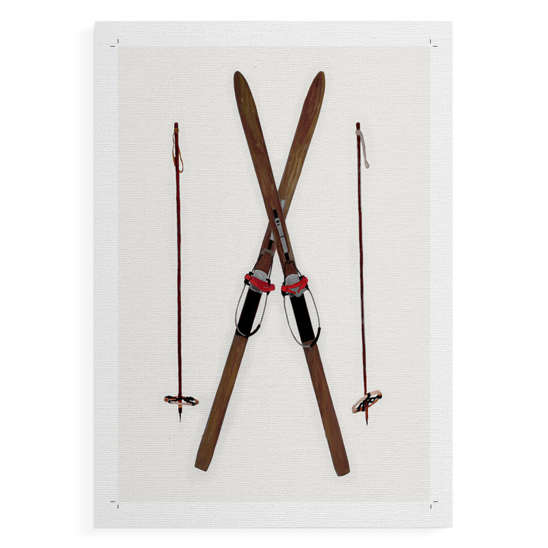 Skis rétro - reproduction de toile seulement - non encadrée, H 48 po x l 32 po