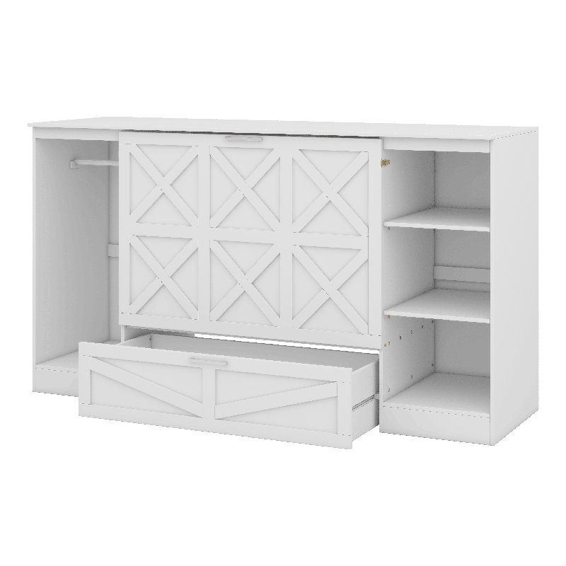 Lit escamotable simple avec tablettes de rangement, base de lit cachée pliable avec garde-robe