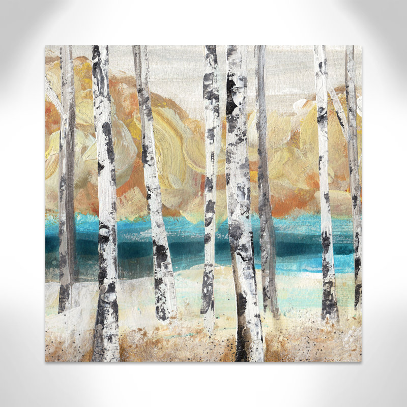 «Yellow Watercolor Trees I», peinture sur toile tendue, H 45 po x l 45 po x P 1,38 po, Toile tendue