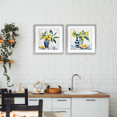 Ensemble de 2 impressions encadrées sous verre Lemon Blooms, par Ray Powers