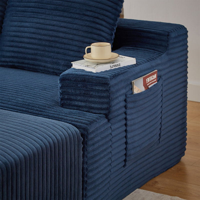 Canapé modulaire Boneless, Velours côtelé bleu