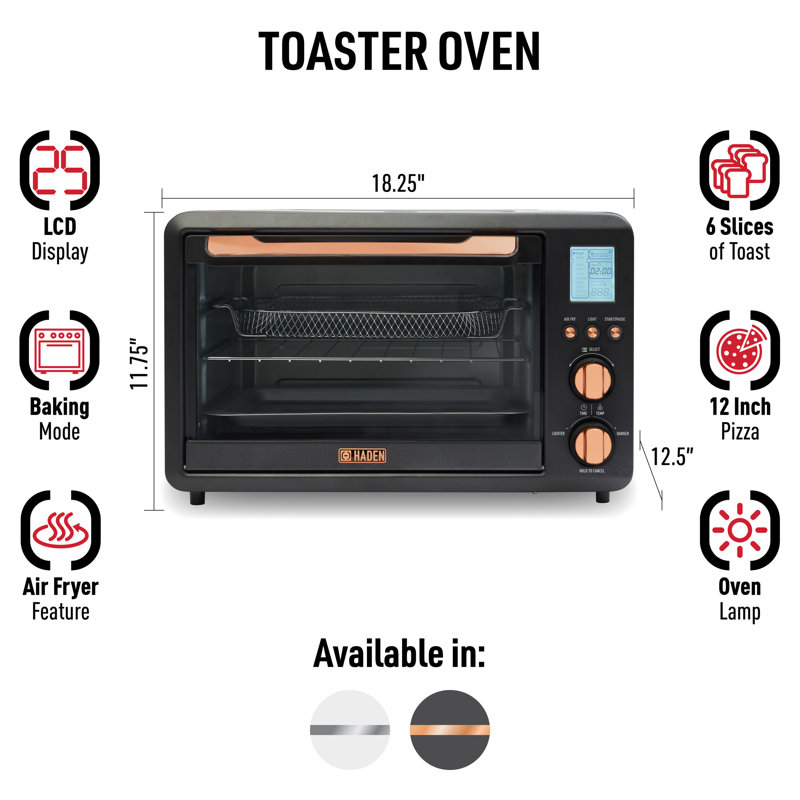 Haden Black Digital 6-Slice Toaster Oven with Air Fryer