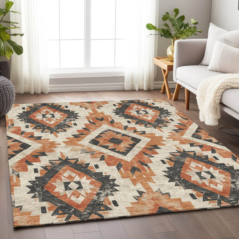 Tapis terre cuite lavable à la machine intérieur / extérieur Xhevrie, Rectangulaire 8 pi x 10 pi