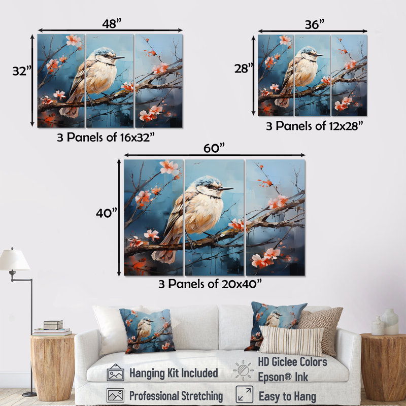 «Winter Birds On Snowdrops Branch», ensemble de reproduction d'art mural Snowdrops, H 28 po x l 36 po x P 1 po