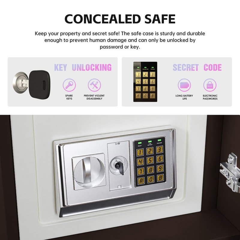 21 Inch Tall Modern Smart Pine Wood Microfiber Leather Safe Nightstand in 7 Colors with Password Key Lock Wireless Charging USB Three Color Light and Bluetooth Speaker
