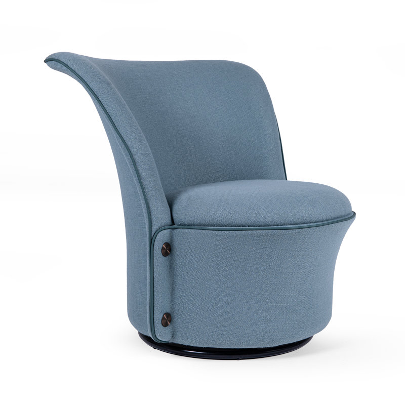 Fully Assembled Sky Blue 3D Textured Swivel Chair with Decorative Side Accents