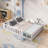 Full Size Floor Platform Bed With Fence And Door For Kids, Montessori Floor Bed Frame With Support Slats For Toddlers, Wooden Floor Bed-353269352