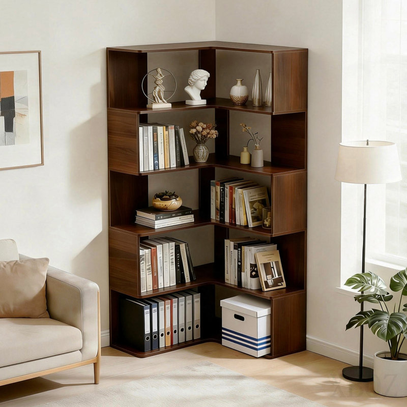 Étagère de rangement à 6 niveaux en MDF anti-basculement pour salon, chambre à coucher, bureau personnel, noyer