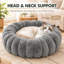 Coussin apaisant rond en peluche avec rebord surélevé, coussin douillet en forme de beigne pour chats et chiens, gris-2143906143
